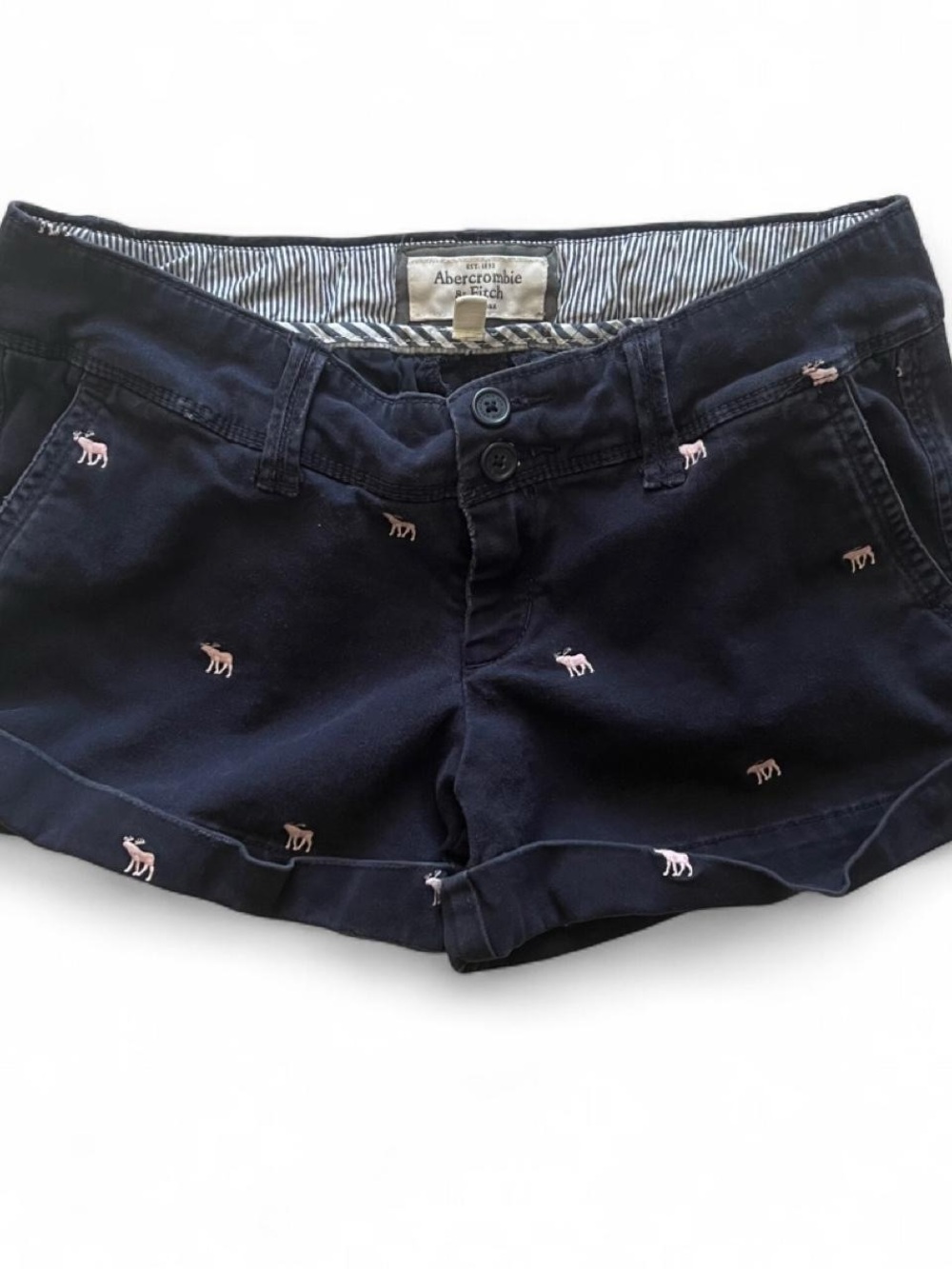 Vintage Y2K Abercrombie & Fitch Navy Embroidered Moose Women’s Jean Shorts